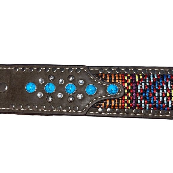 Blazin Roxx Womens Belt Size Medium Brown Aztec Design Bling Leather - Picture 5 of 8